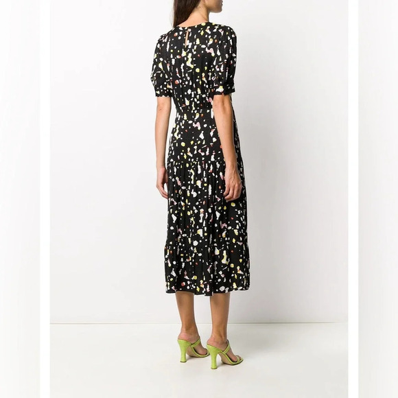 Ba&sh Tonya Gathered Printed Satin Jacquard Midi Dress in Black Spotted Size 2 - Picture 5 of 12